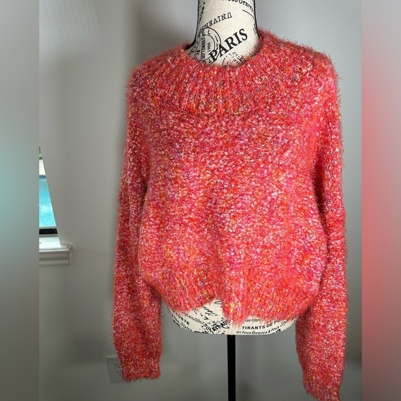 NWT Free People Stardust Pullover Sweater L Red Fuzzy Cropped Mock Neck Cozy Boh - Picture 5 of 11